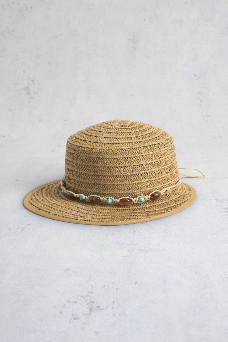 Le devant de Chapeau tressé beige avec perles brun-bleu de Modeno pour Femmes