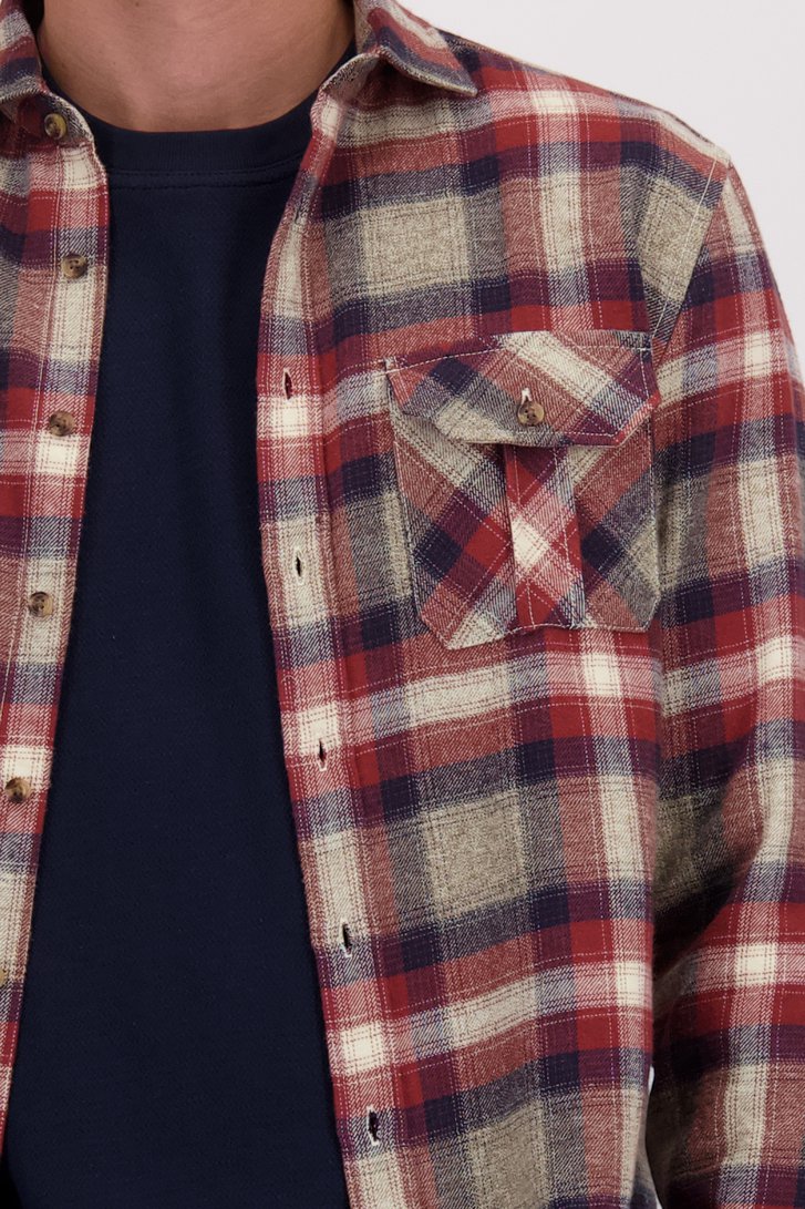 Détail de Chemise à carreaux bordeaux – Regular fit de Ravøtt pour Hommes