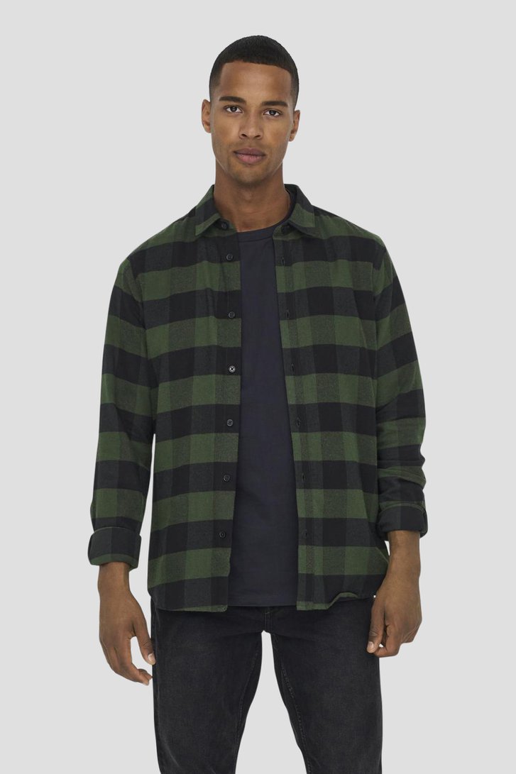 Le devant de Chemise à carreaux verte - Slim fit de Only & Sons pour Hommes