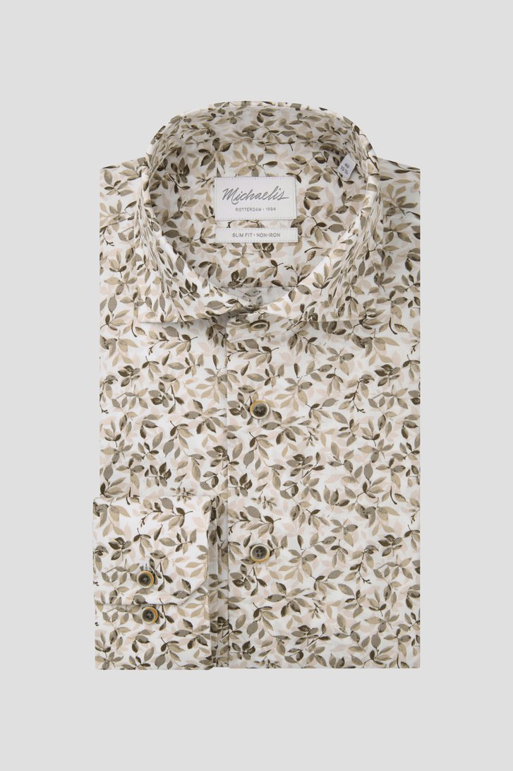 Photo produit 1 de Chemise à imprimé feuillage beige – Slim fit de Michaelis pour Hommes