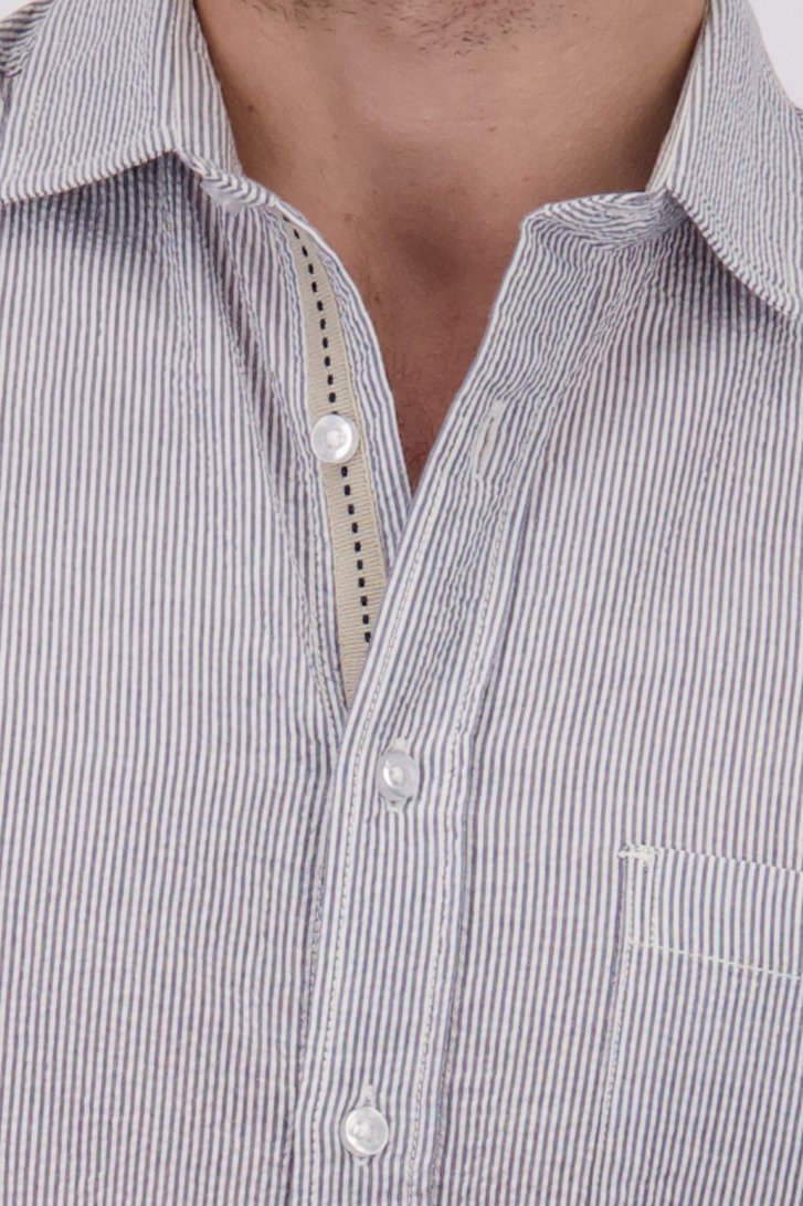 Chemise à manches courtes rayée blanc et bleu de Ravøtt pour Hommes