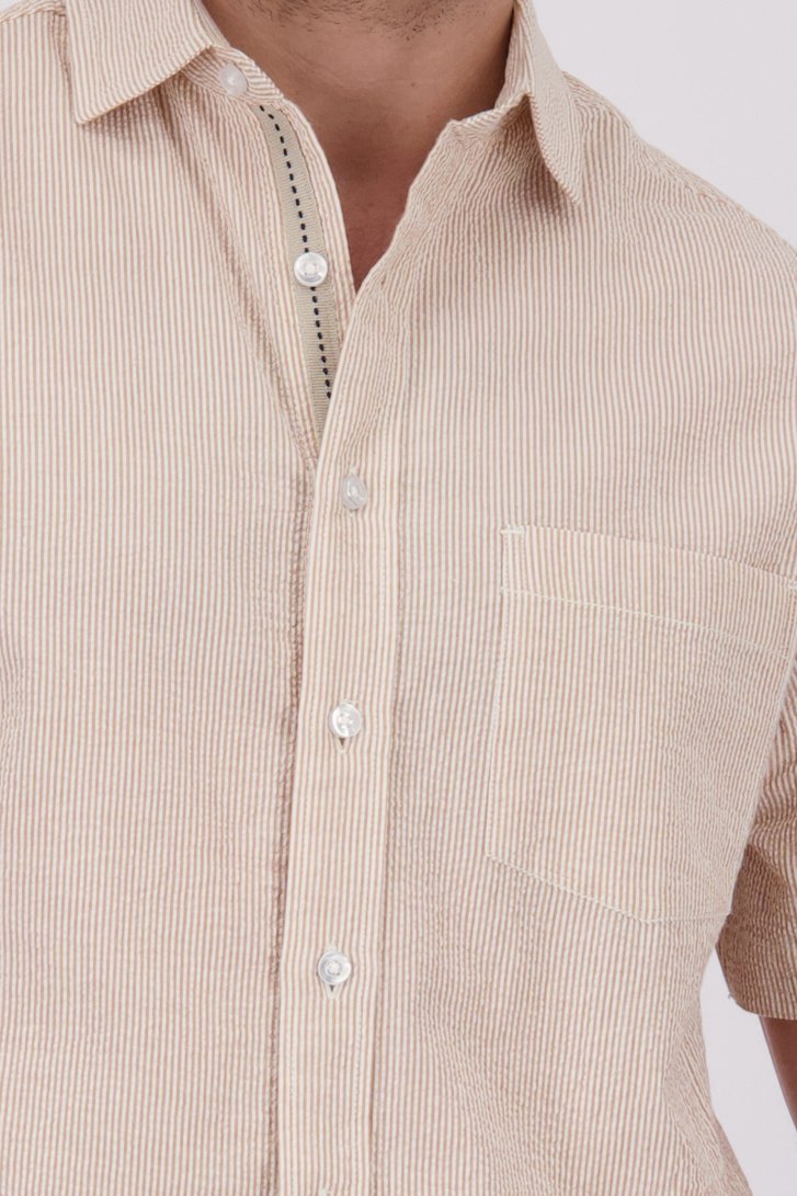 Chemise à manches courtes rayée blanc et marron de Ravøtt pour Hommes