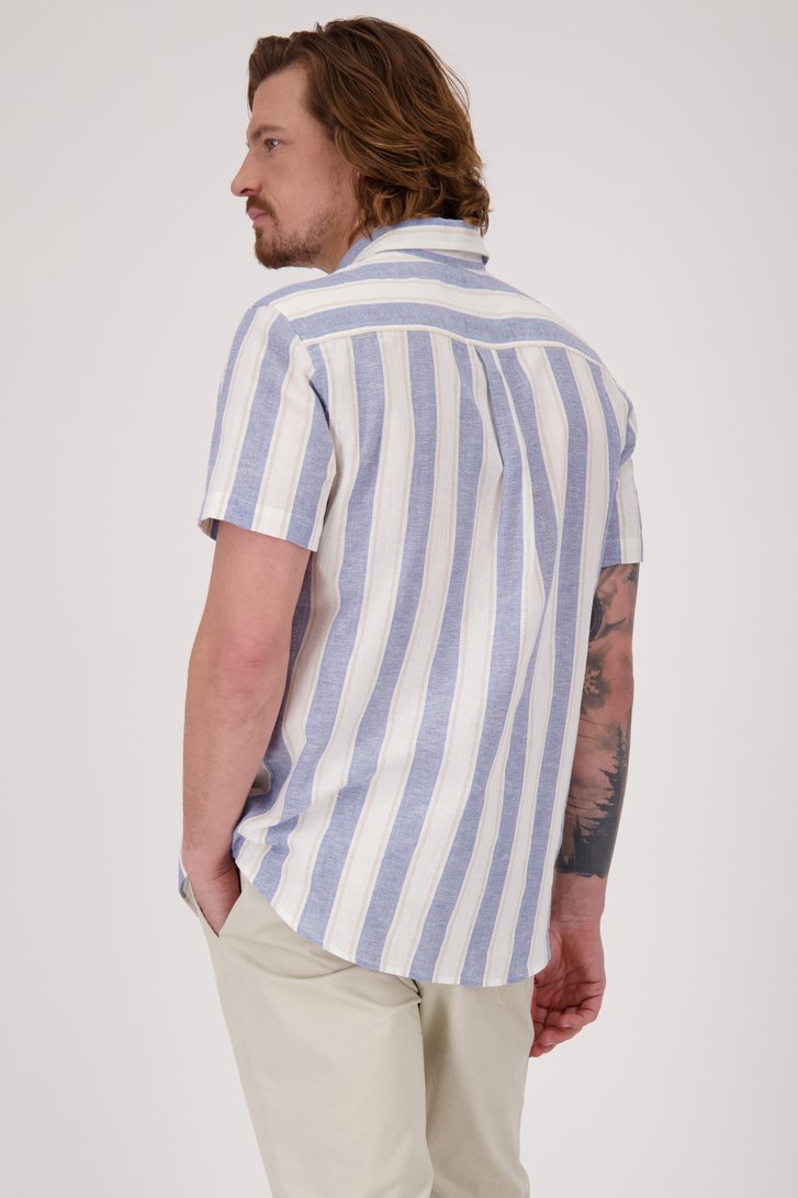 Chemise à manches courtes rayée écru-bleu de Ravøtt pour Hommes