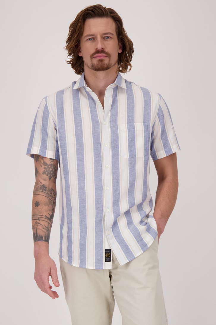 Chemise à manches courtes rayée écru-bleu de Ravøtt pour Hommes