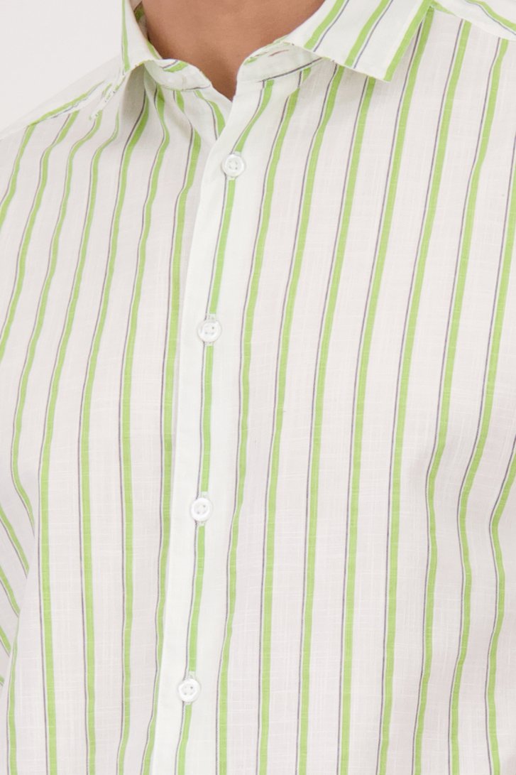 Chemise à manches courtes rayée vert-écru de Casual Five pour Hommes