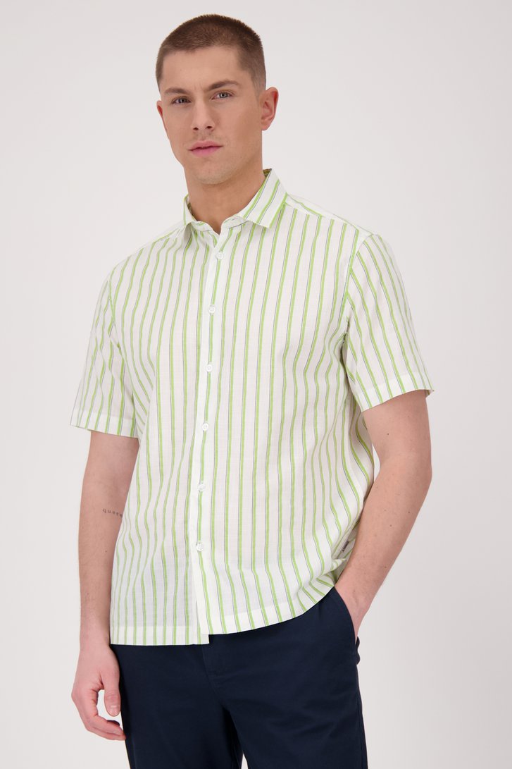 Chemise à manches courtes rayée vert-écru de Casual Five pour Hommes