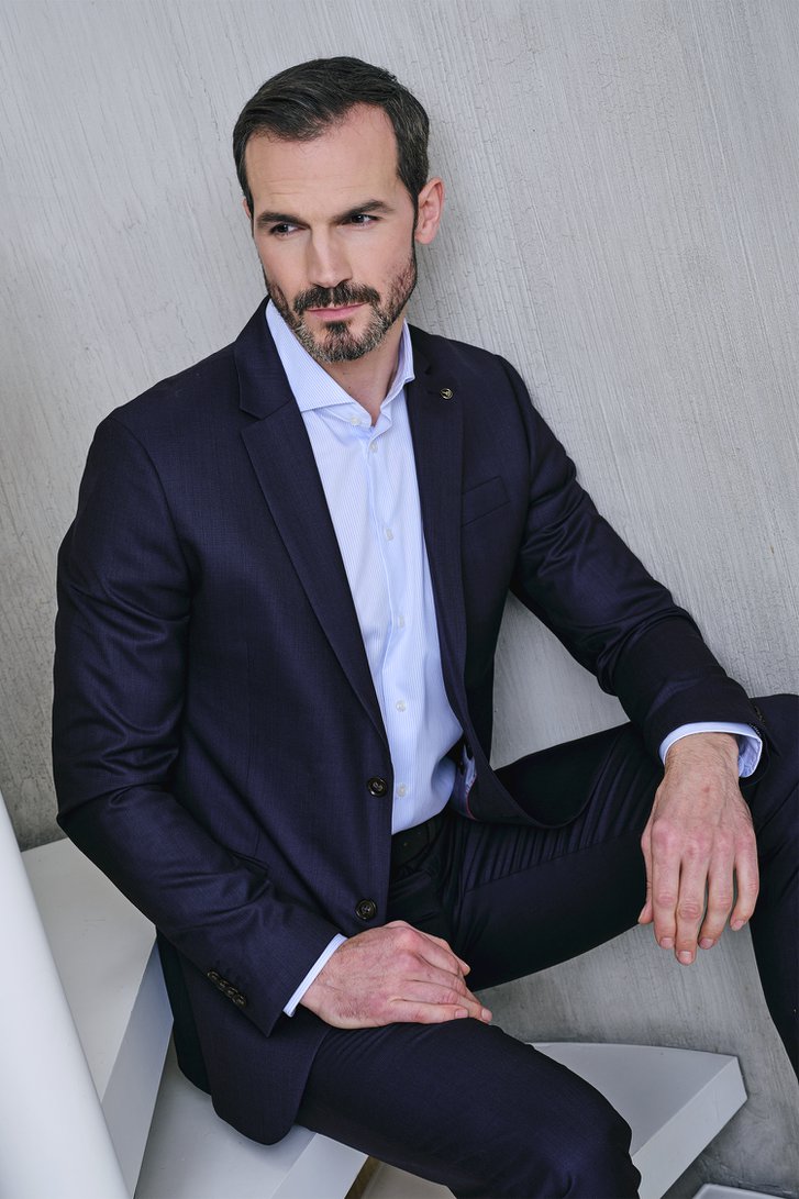 Le dos de Chemise à rayures blanches et bleues - Regular fit de Dansaert Black Premium pour Hommes