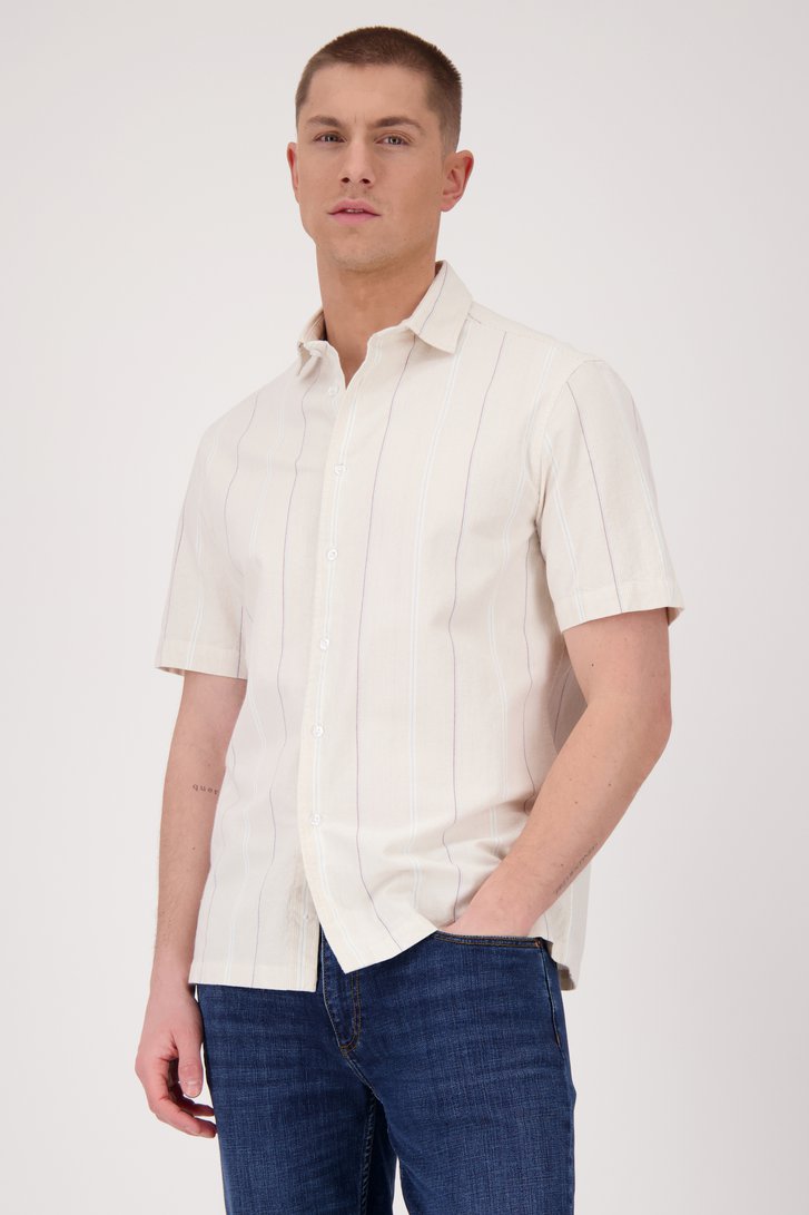 Chemise beige clair à rayures et manches courtes de Casual Five pour Hommes