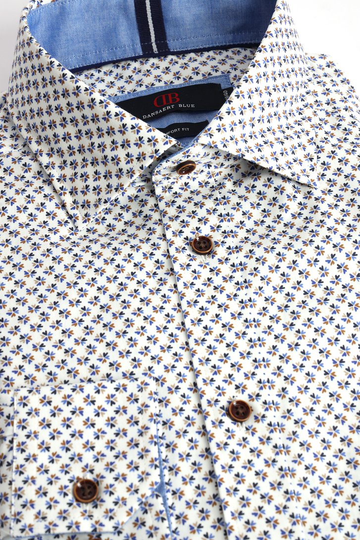 Photo produit 1 de Chemise blanche à motif bleu et brun – Comfort fit de Dansaert Blue pour Hommes