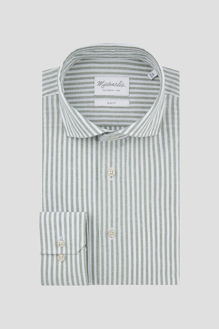 Photo produit 1 de Chemise blanche à motif rayé vert – Slim fit de Michaelis pour Hommes