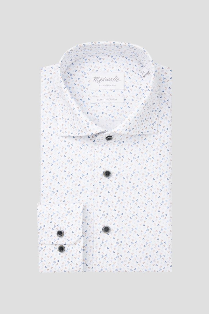 Chemise blanche avec imprimé beige-bleu - Slim fit de Michaelis pour Hommes