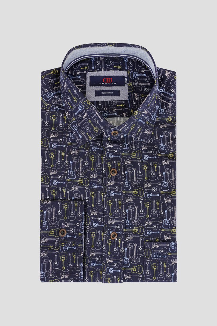 Le devant de Chemise bleu à imprimé guitares – Comfort fit de Dansaert Blue pour Hommes