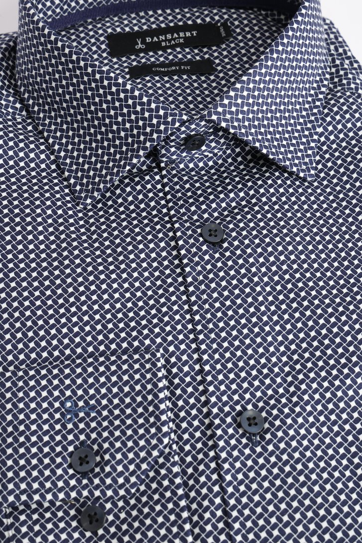 Photo produit 1 de Chemise bleu foncé à imprimé blanc - Comfort fit de Dansaert Black pour Hommes