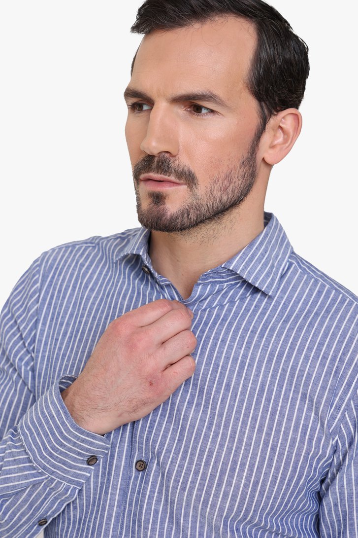 Chemise bleue à rayures blanches - slim fit de Upper East pour Hommes