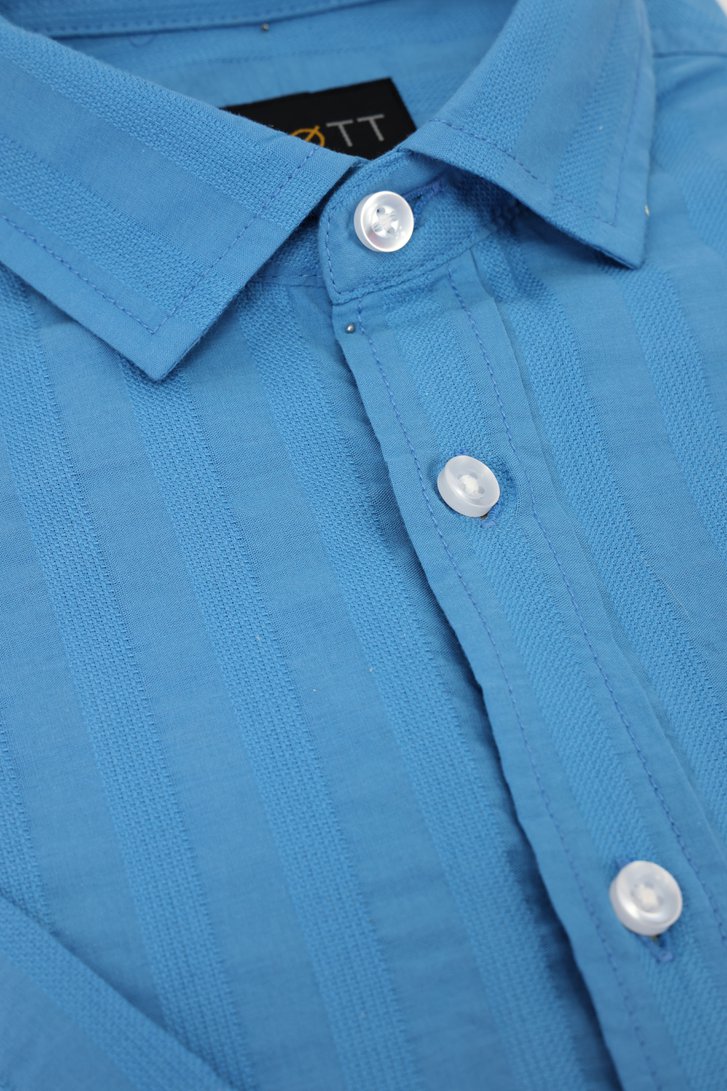 Chemise bleue à texture rayée - Regular fit de Ravøtt pour Hommes