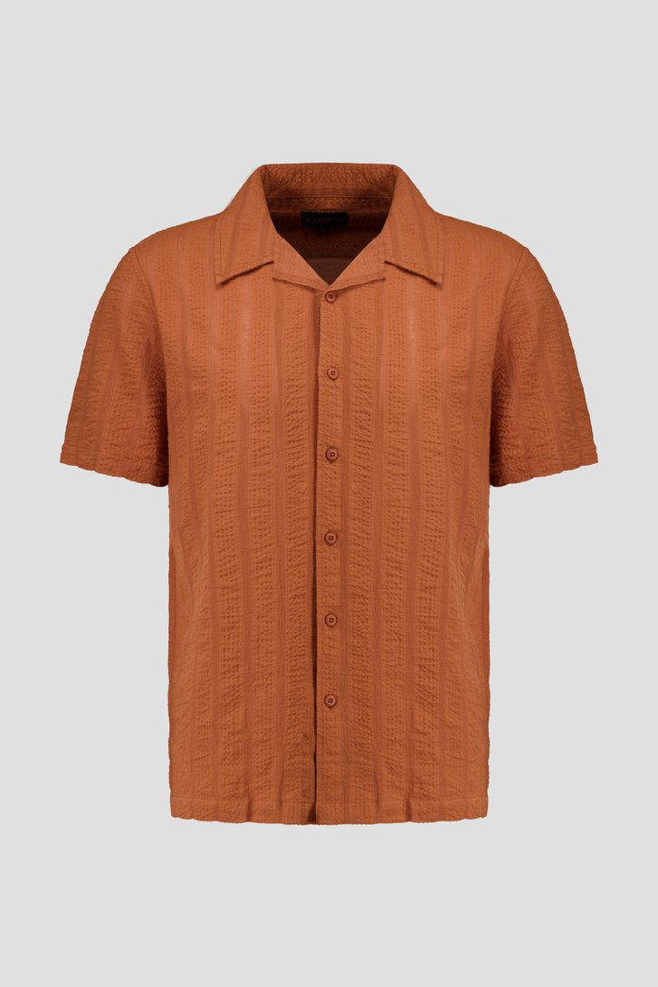 Photo produit 1 de Chemise brune à rayures et manches courtes de Ravøtt pour Hommes