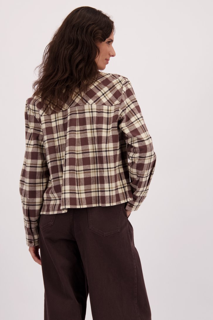 Le dos de Chemise de bûcheron brune avec fleurs brodées de Louise pour Femmes