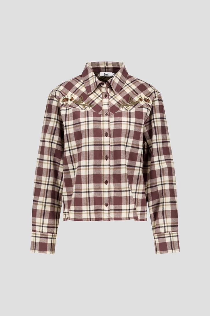 Photo produit 1 de Chemise de bûcheron brune avec fleurs brodées de Louise pour Femmes