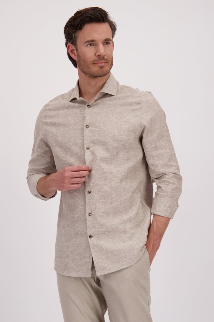 Chemise en lin beige à effet chiné de Upper East pour Hommes