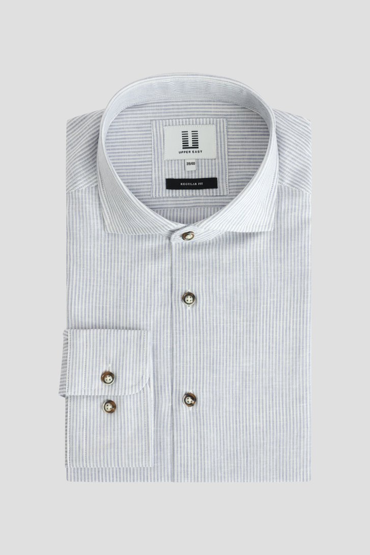 Photo produit 1 de Chemise en lin blanc-bleu - Coupe regular de Upper East pour Hommes