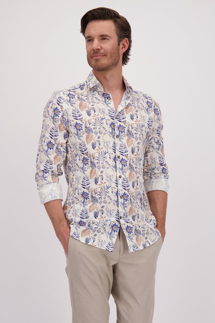 Le devant de Chemise en lin écru avec motief floral - Regular de Upper East pour Hommes