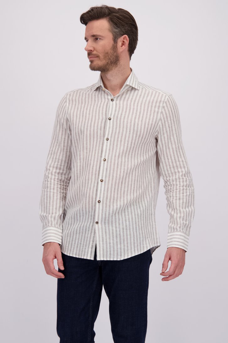 Le devant de Chemise en lin rayée écru de Upper East pour Hommes