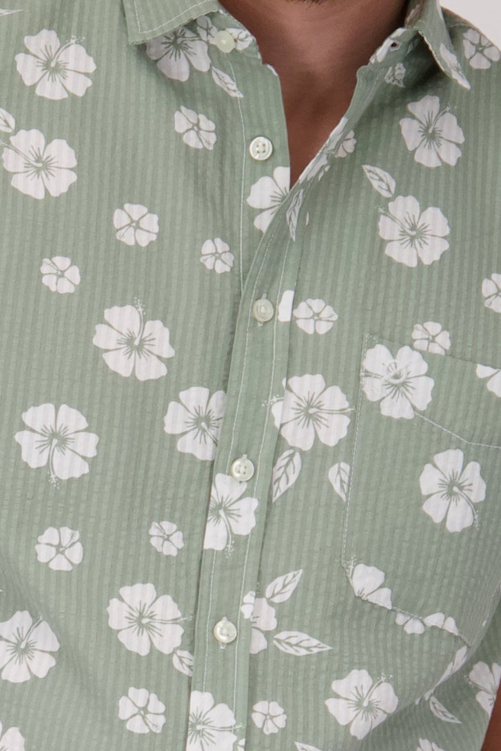 Chemise kaki à imprimé floral et manches courtes de Ravøtt pour Hommes