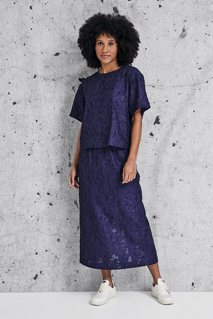 Chemisier bleu foncé en dentelle transparente de Louise pour Femmes