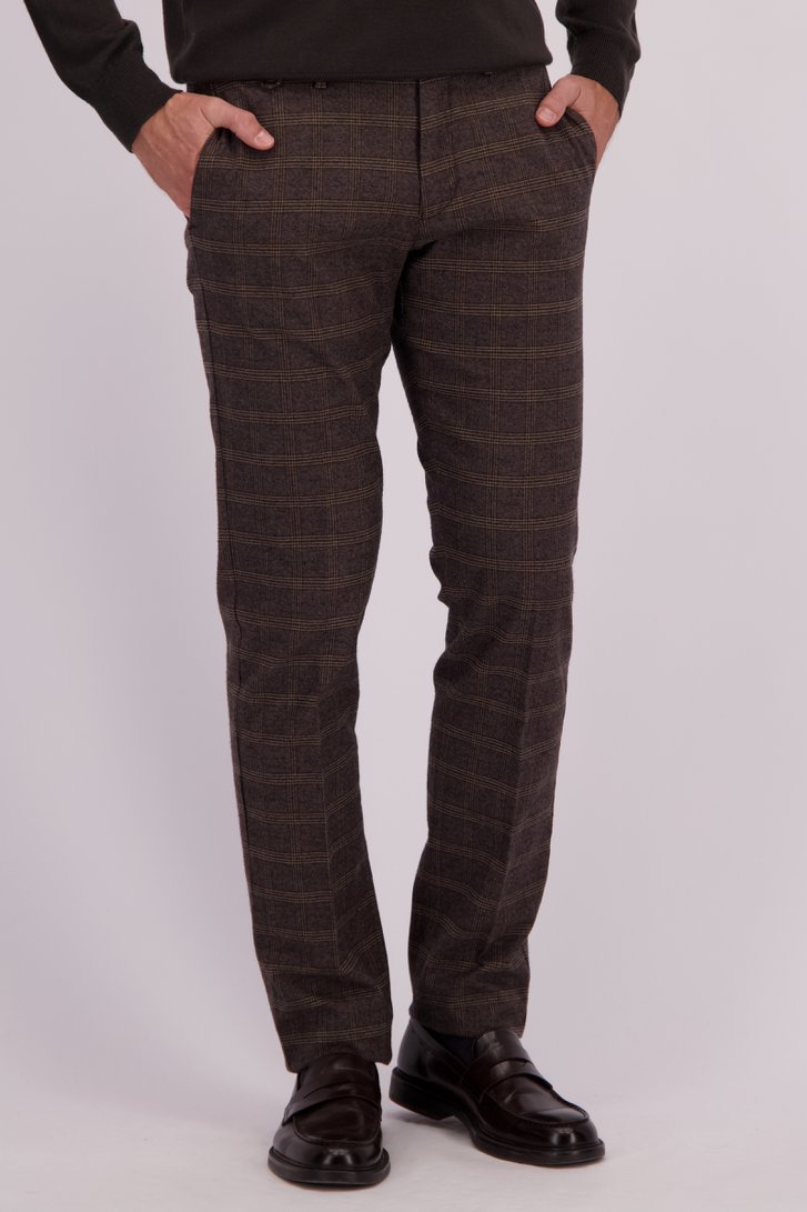 Le devant de Chino brun à carreaux – Dallas – Slim fit de Brassville pour Hommes