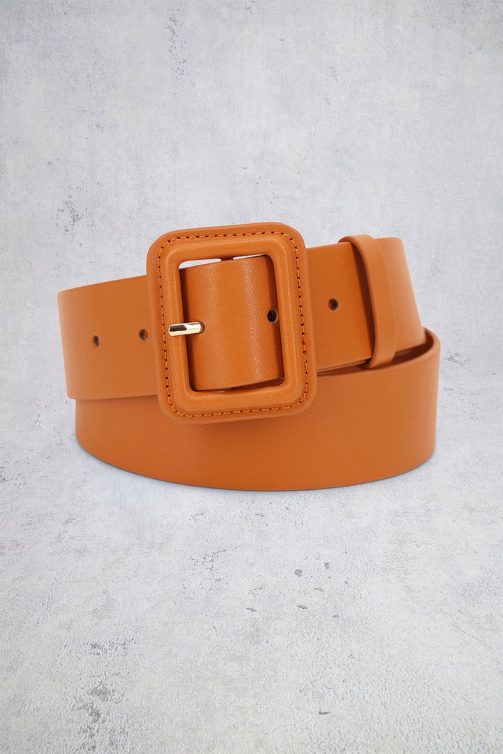 Voorkant van Cognac riem met vierkante gesp door Liberty Island voor Dames