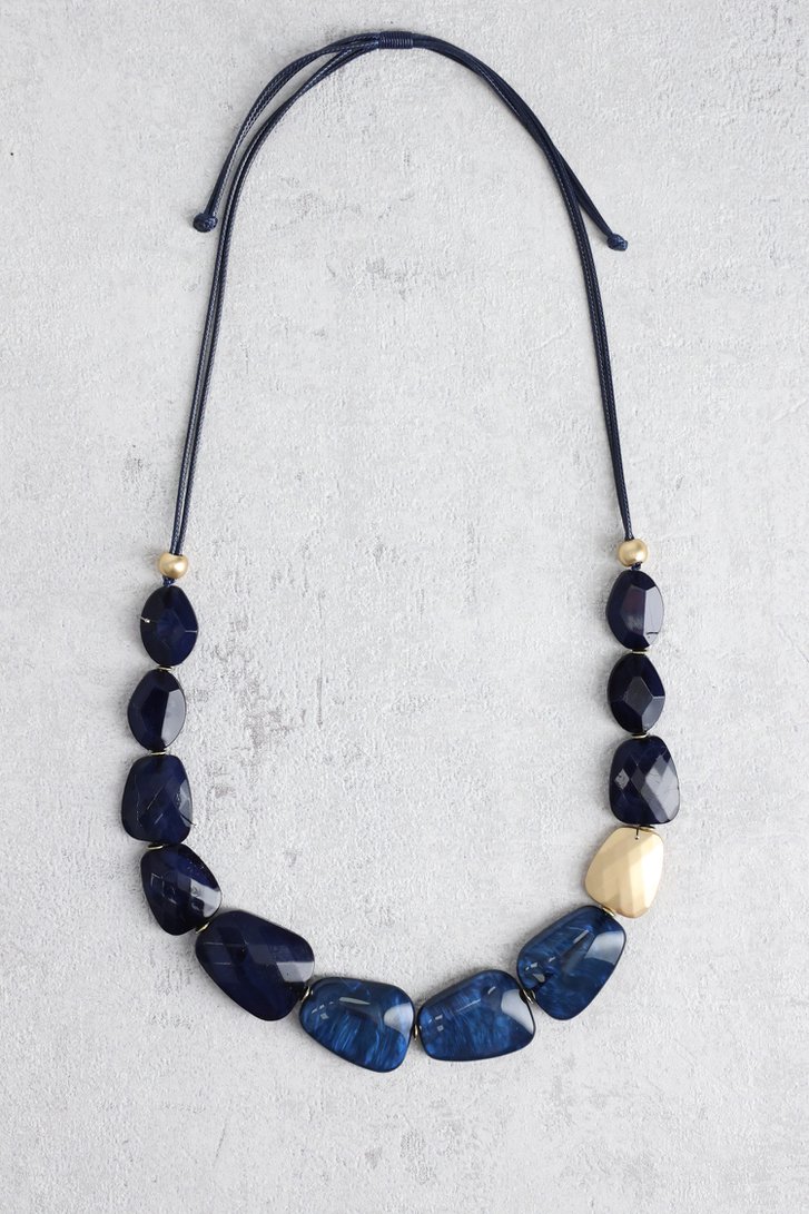 Le devant de Collier bleu avec accent doré de Liberty Island pour Femmes