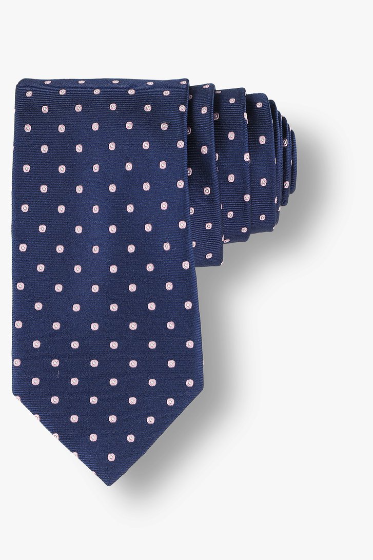 Cravate bleu marine avec imprimé à pois roses