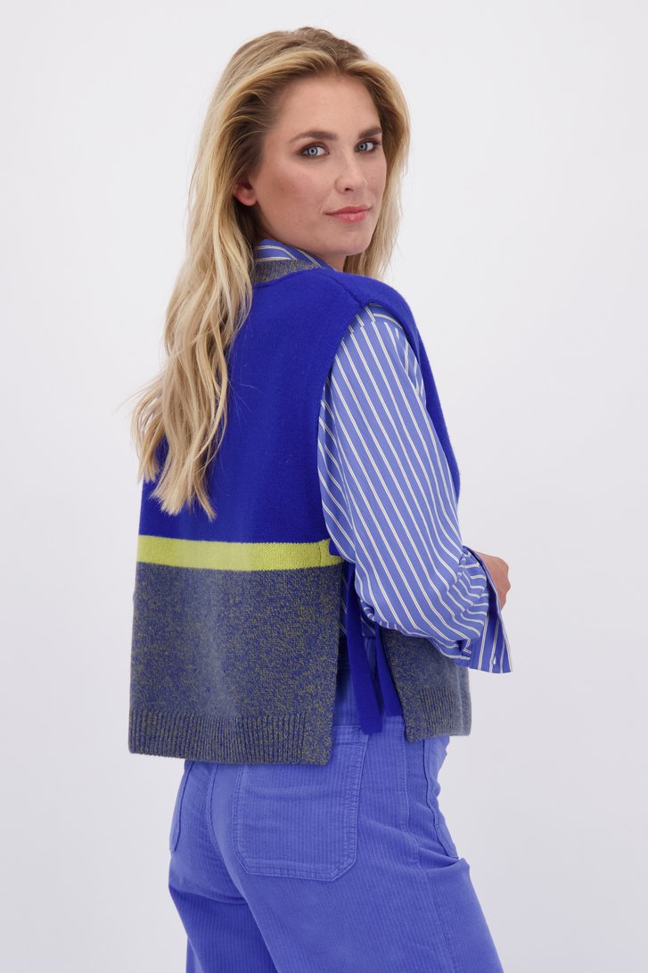 Le dos de Débardeur bleu et vert citron à col V de Libelle pour Femmes