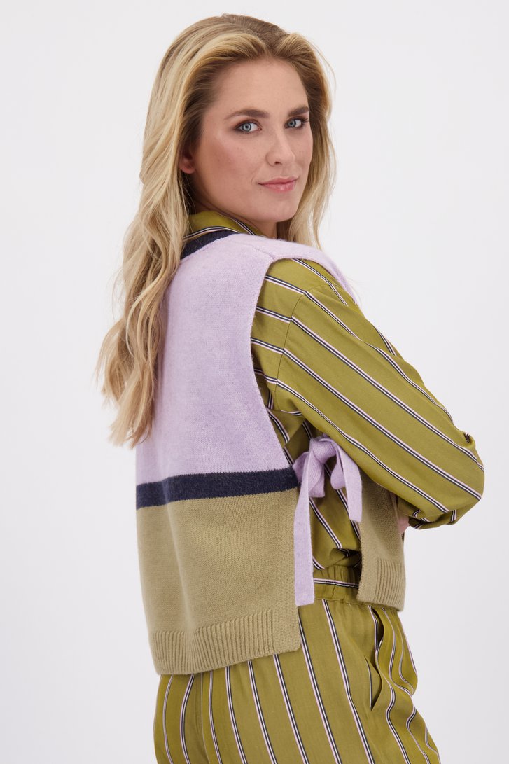 Le dos de Débardeur violet et beige à col en V de Libelle pour Femmes