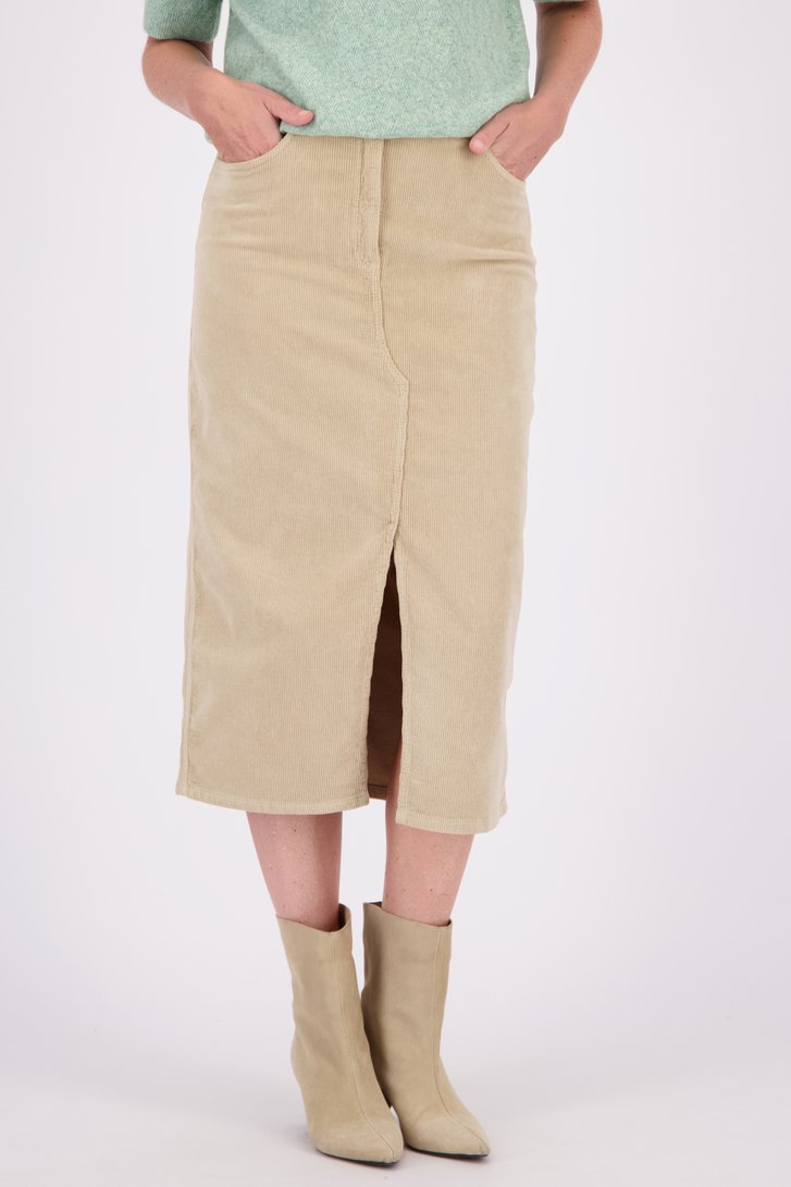 Voorkant van Donkerbeige corduroy midirok door LŌVING voor Dames