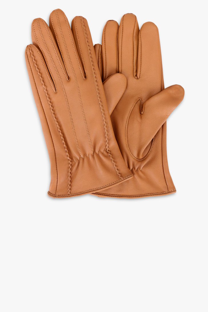 Donkerbeige lederen handschoenen van Liberty Island voor Dames