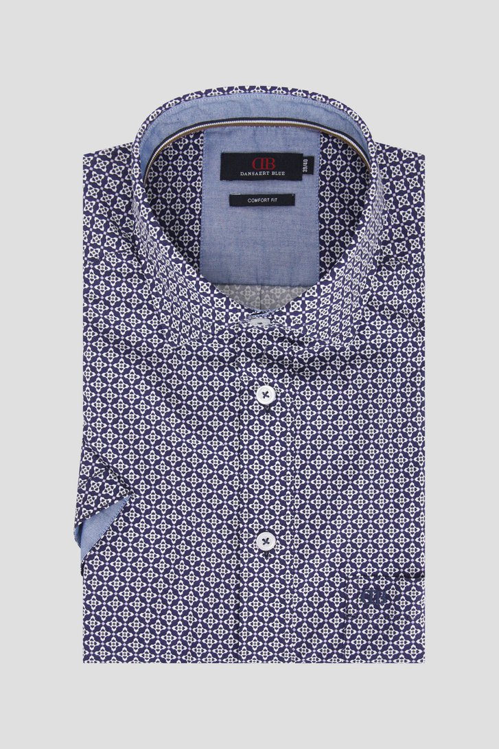 Donkerblauw hemd met ecru print - comfort fit van Dansaert Blue voor Heren