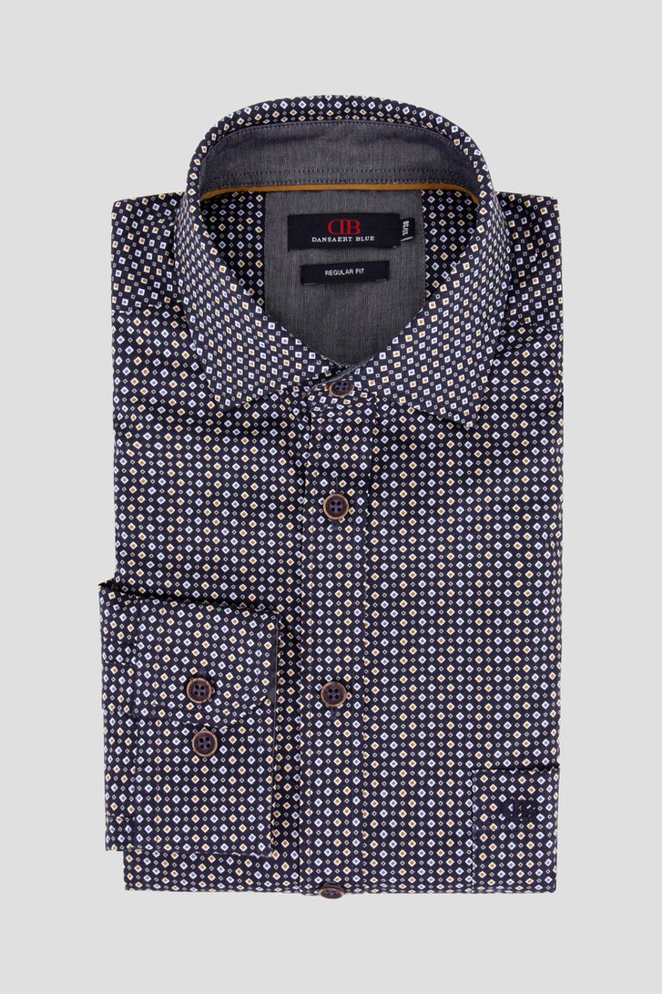 Donkerblauw hemd met fijn motief - Regular fit van Dansaert Blue voor Heren