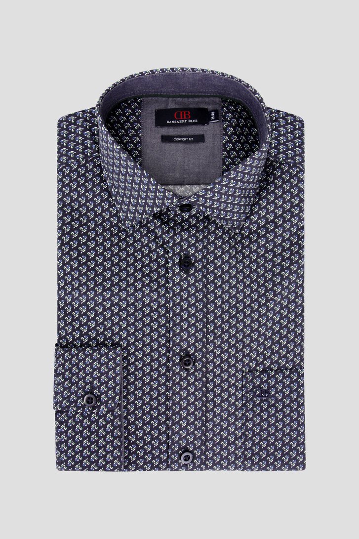 Donkerblauw hemd met fijne print - Comfort fit van Dansaert Blue voor Heren