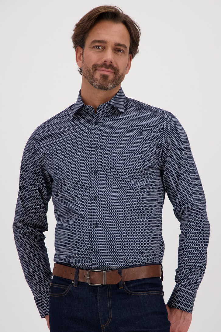 Donkerblauw hemd met fijne print - Regular fit van Dansaert Black voor Heren