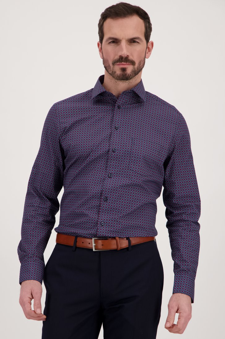 Donkerblauw hemd met fijne print - Regular fit van Dansaert Black voor Heren