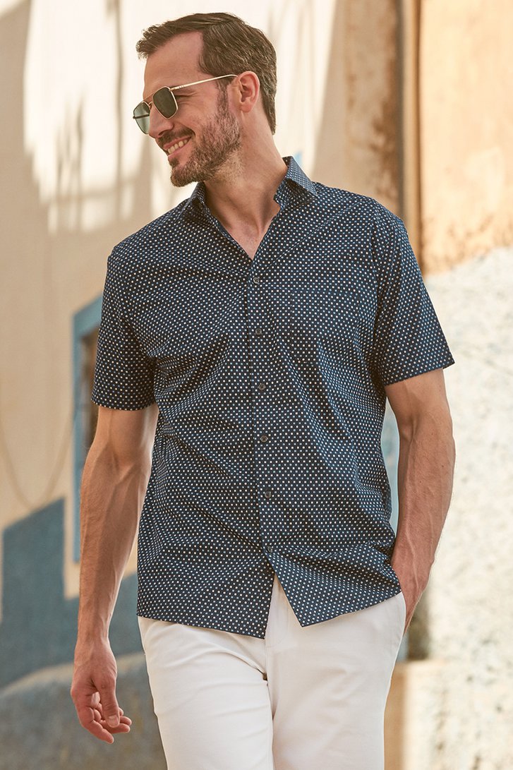 Donkerblauw hemd met fijne print - Regular fit van Dansaert Black voor Heren