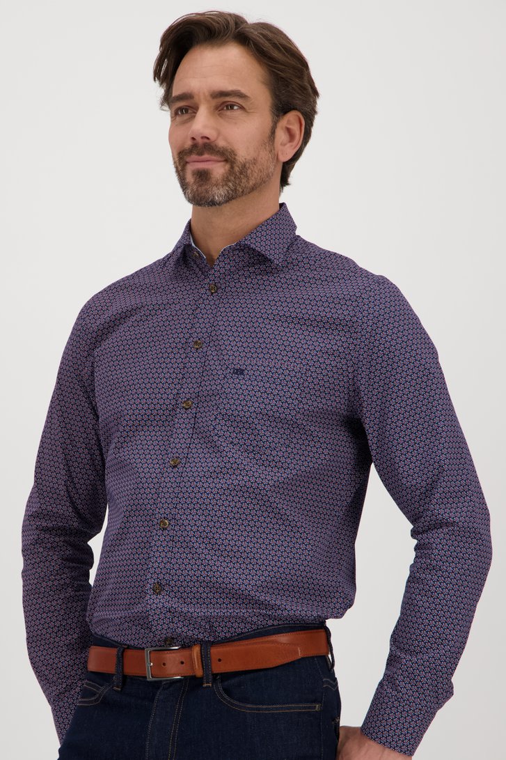 Donkerblauw hemd met fijne print - Regular fit van Dansaert Blue voor Heren