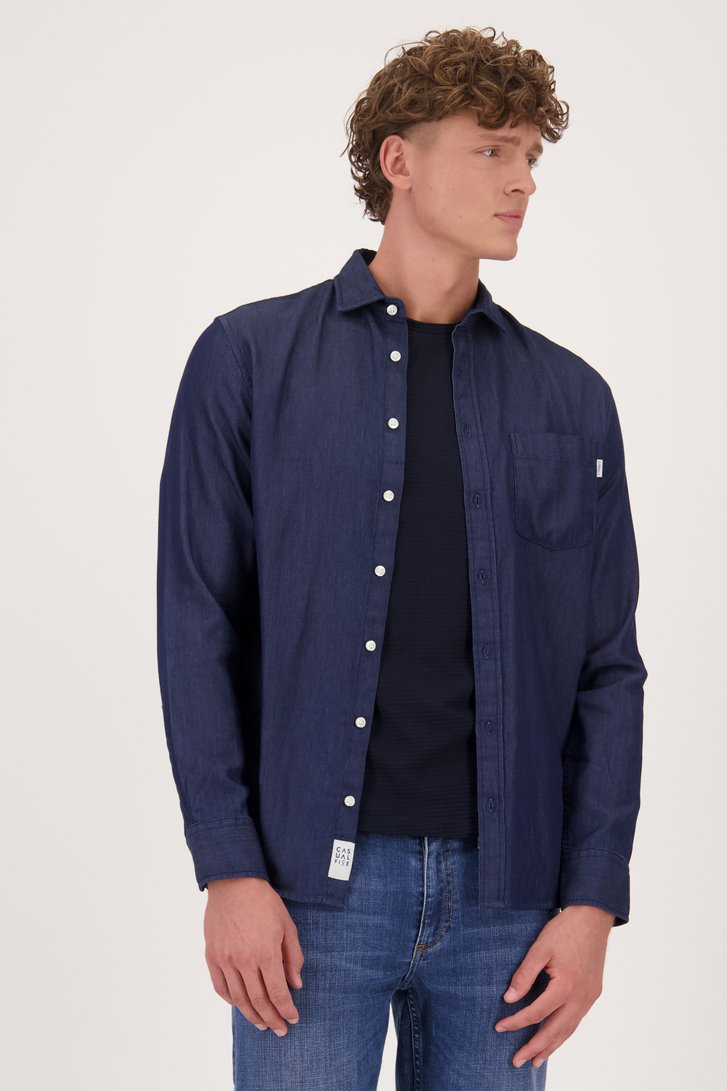 Donkerblauw hemd met jeanslook - Regular fit van Casual Five voor Heren