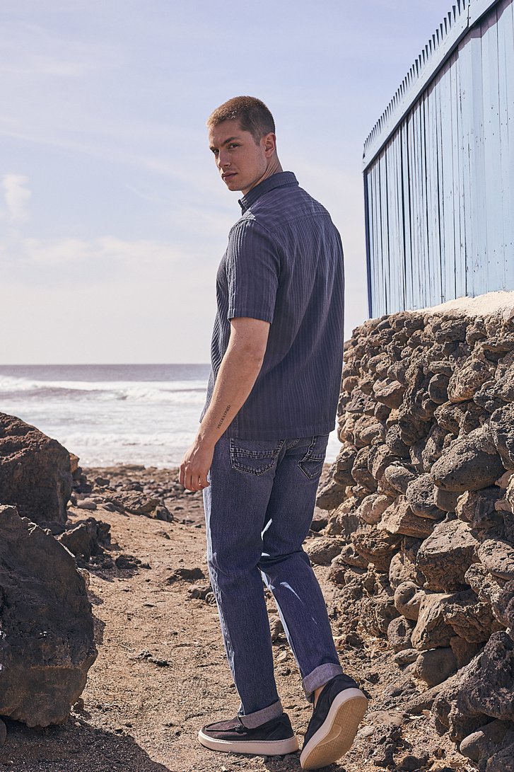 Donkerblauw hemd met structuur van Casual Five voor Heren