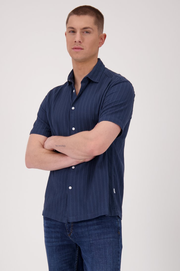 Donkerblauw hemd met structuur van Casual Five voor Heren