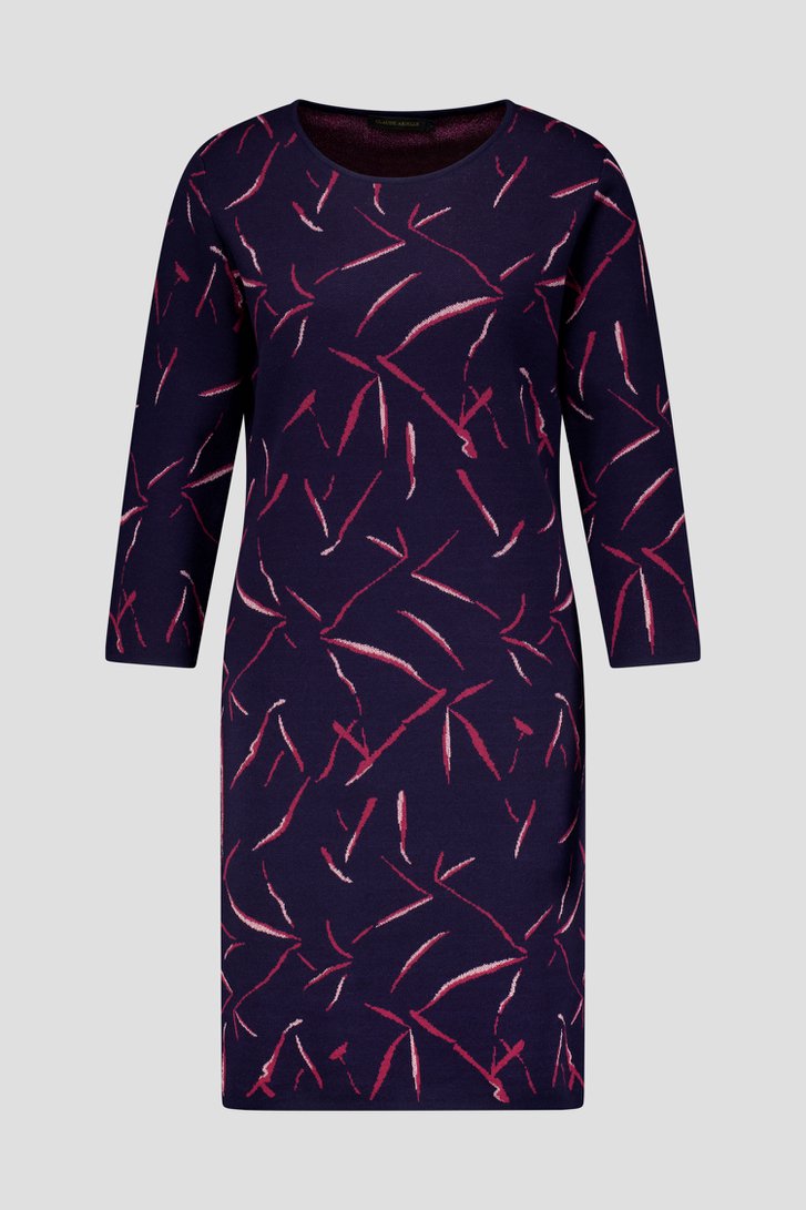 Donkerblauw kleedje met bordeaux motief van Claude Arielle voor Dames