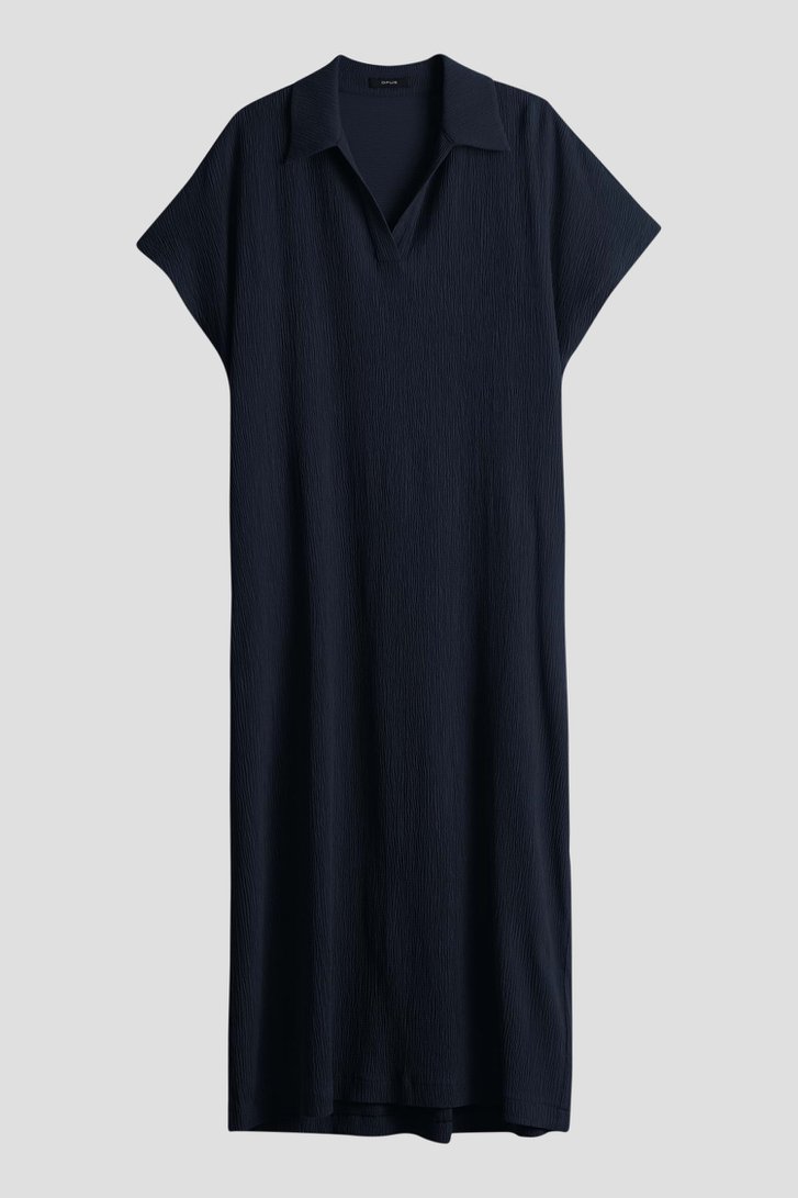 Donkerblauw midi kleedje met gewafelde structuur van Opus voor Dames