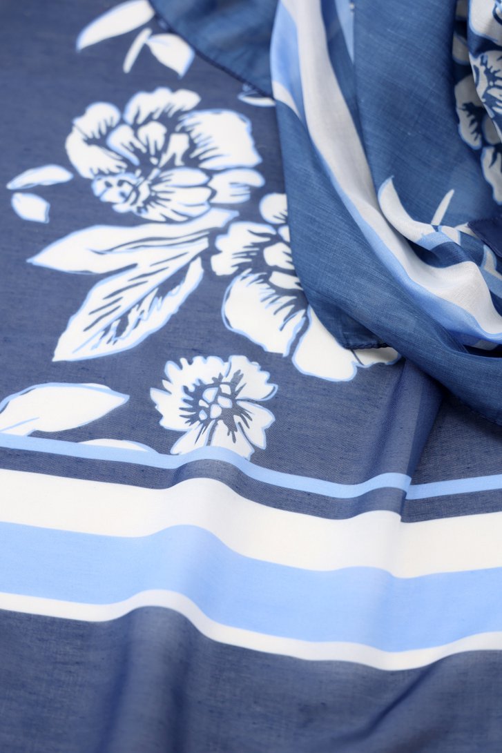 Donkerblauw sjaaltje met bloemenprint van More & More voor Dames
