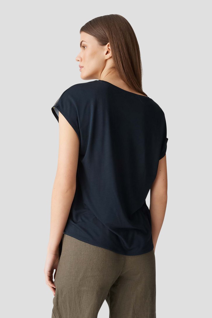 Donkerblauw T-shirt met abstracte print van Opus voor Dames